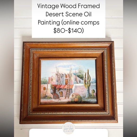 Southwestern Desert Landscape Painting in Wooden Frame